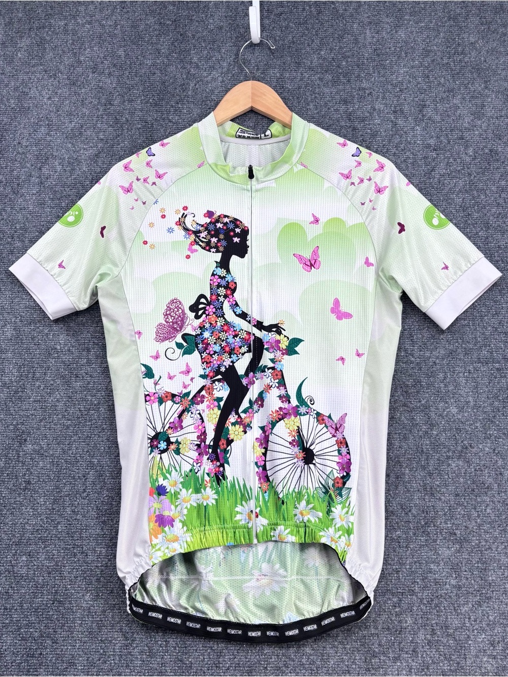 Weimostar Whimsy Floral Short Sleeve Full Zip Activewear Cycling Shirt Women’s L